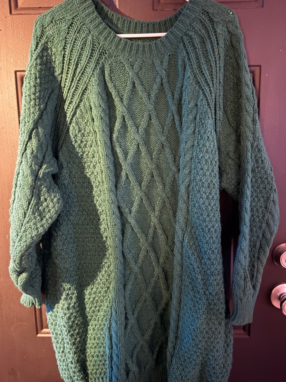 Womens Green Cable Knit Sweater